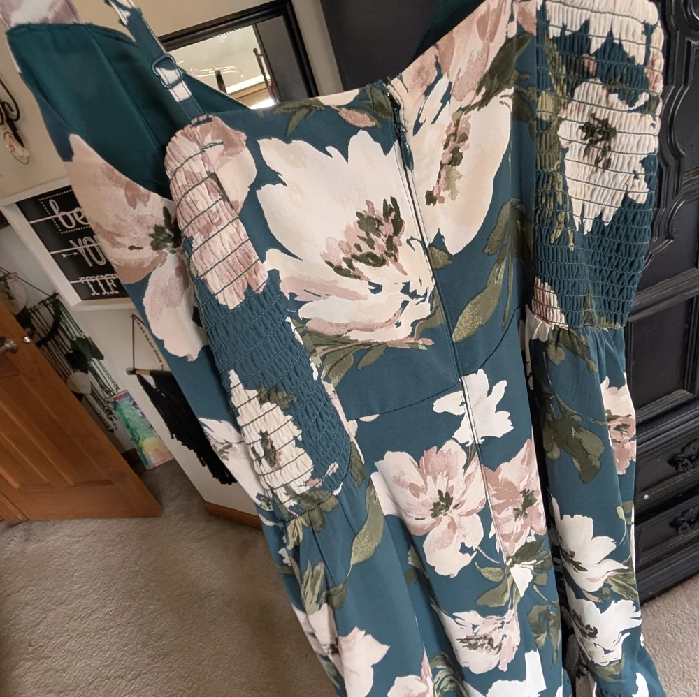 Abercrombie & Fitch Chic Teal Long Floral Maxi Dress
